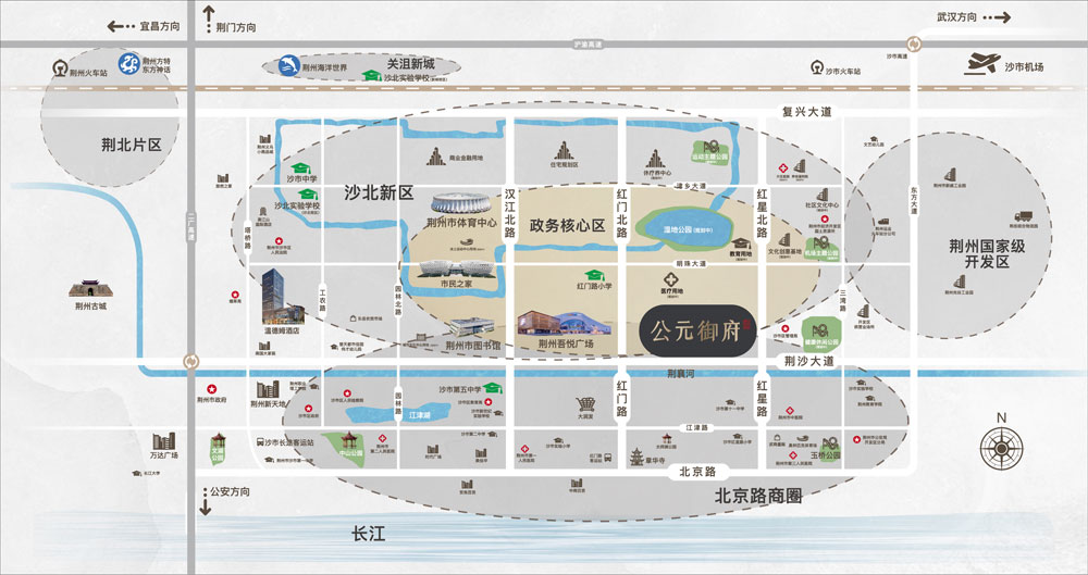 荆州公元御府位于荆沙大道与红星北路交会处,咨询电话4000-736-088转5001,住宅建筑面积17万㎡,占地面积44314.52㎡,楼盘近邻吾悦广场,绿化率35.02%,开发商是荆州宝鸿地产有限公司