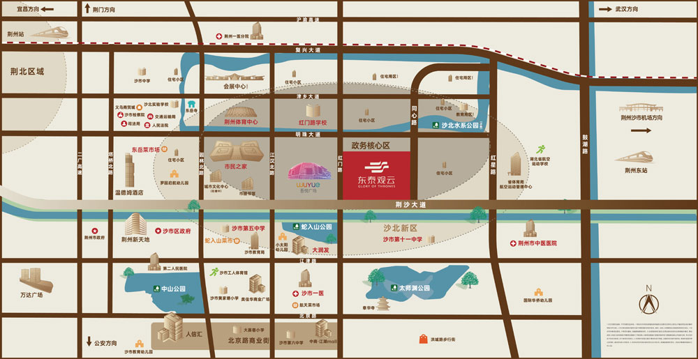 荆州东泰观云楼盘位于沙市区红门路与荆沙大道交叉口吾悦广场旁,项目总用地面积41137.11㎡,总建筑面积约9.4万方,由9幢花园洋房,6幢生态四代组成,容积率1.8,开发商是荆州市旭泰房地产开发有限公司