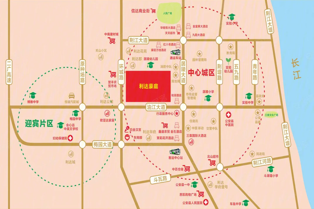 公安县利达豪庭位于公安县油江大道与环城路交汇处,小区占地面积83849㎡,建筑面积215088㎡,小区共由18栋小高层,高层组合而成,开发商是公安县楚利达房地产开发有限公司