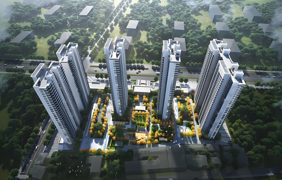 益阳愿景悦府位于益阳市资阳区五福东路与马良北路交汇处,占地面积约47.5亩,建筑面积约11.9万平方米,容积率2.99,绿化率35.7%,共规划有5栋高层住宅及商业裙楼,开发商是益阳美景房地产开发有限公司