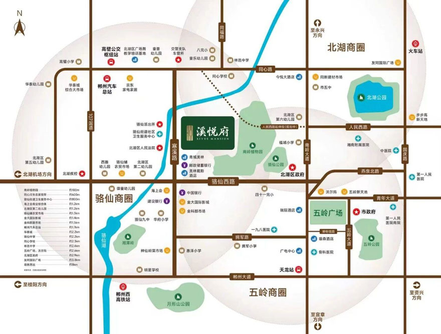 郴州​溪悦府楼盘位于郴州市寒溪路南岭植物园旁,项目占地面积约25.5亩,建筑面积约55126㎡,容积率2.5,绿化率31.05%,由3栋高层及社区底商组成